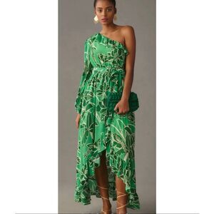 💚 FARM RIO One-Shoulder Green Botanical Maxi Dress | Size Small | NWOT
